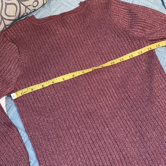 Nine West shimmer metallic crewneck ribbed fitted sweater rose pink medium - Picture 10 of 10